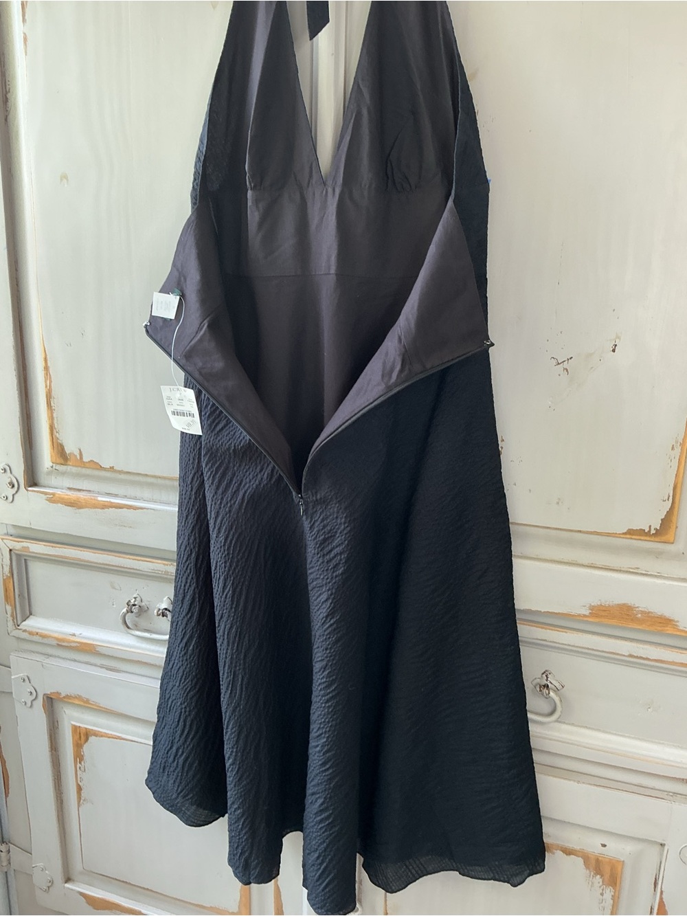 J. Crew | Black Cotton Seersucker Halter  Dress Fit & Flare Size 10 Y2K Revival - Picture 5 of 7